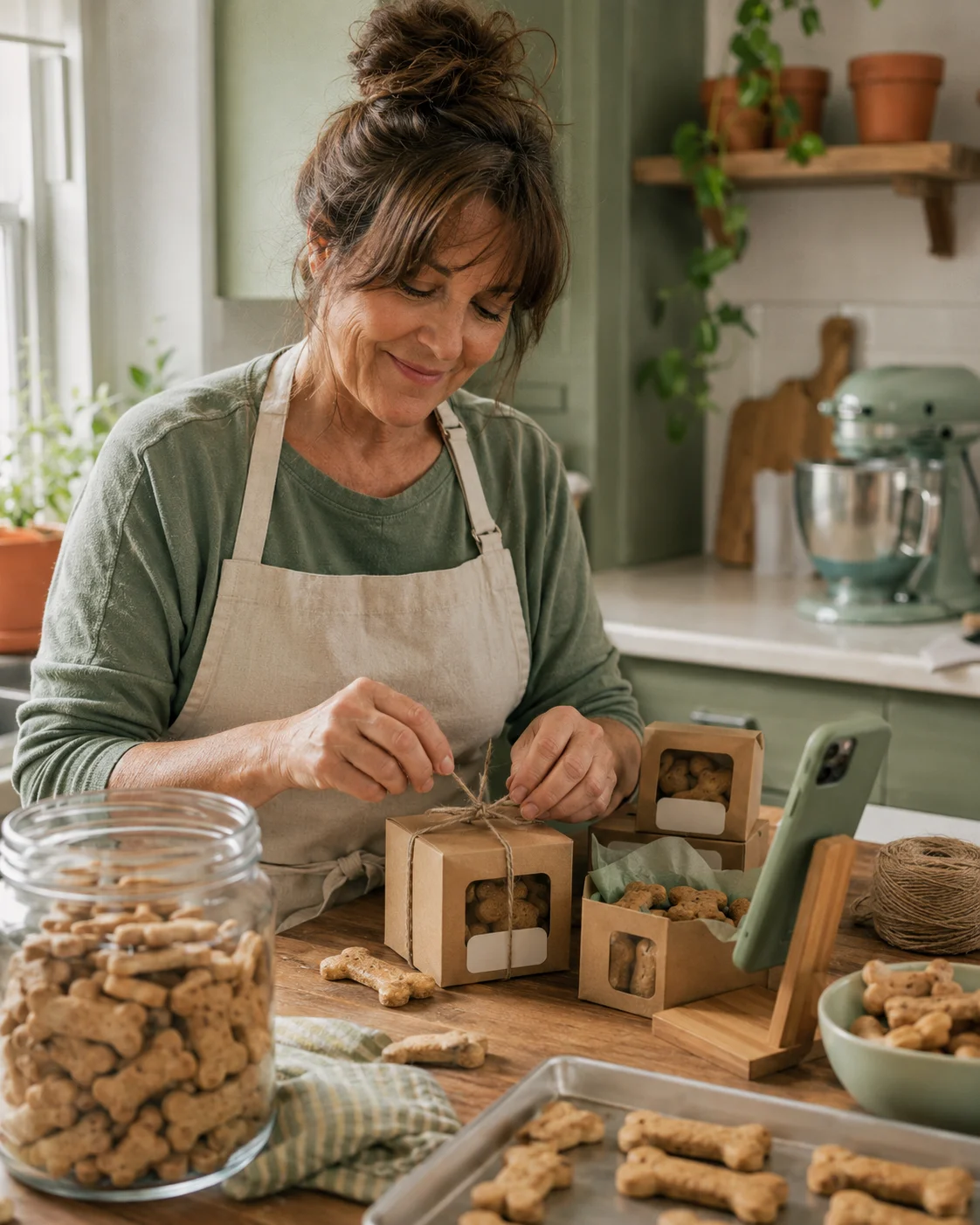 Packing homemade dog treat boxes to sell